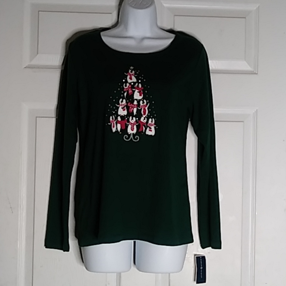 NWT Karen Scott Christmas Long Sleeve Top Size S